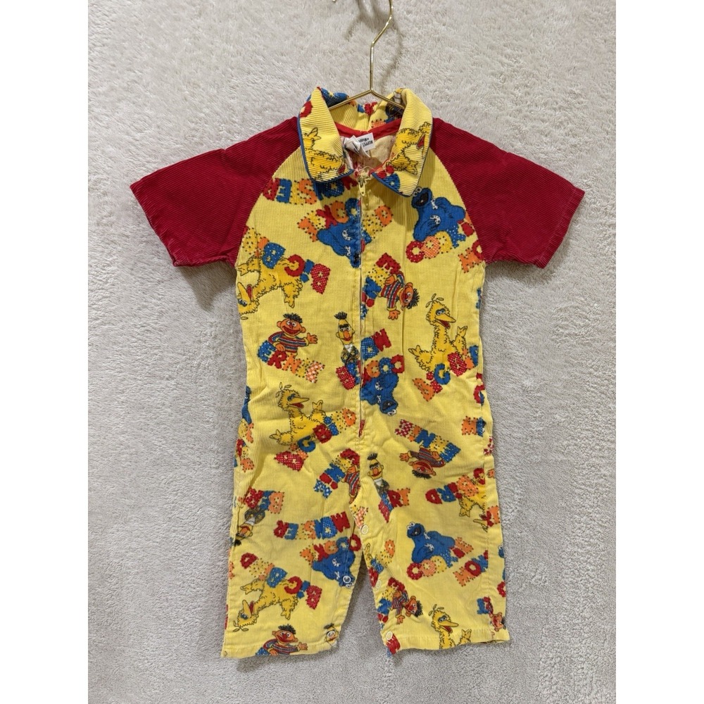Vintage Sesame Street Toddle Time JC Penney Romper 18M Yellow Big Bird Corduroy